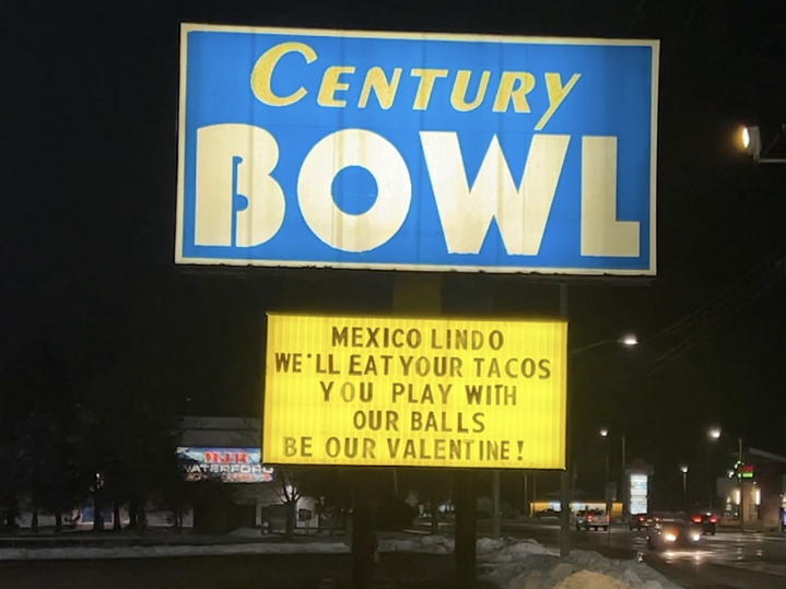 WXYZ Detroit Reports on Century Bowl in a Funny Sign Competition